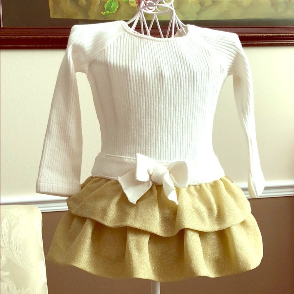 12 Month Chunky Sweater Cream and Gold Dress
